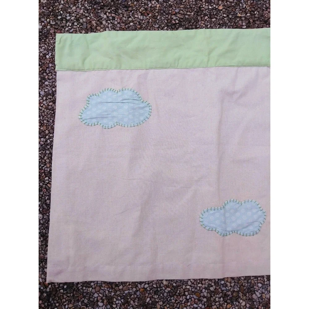 Pottery Barn Kids Embroidered Clouds Peach‎ Green Curtain Valance VTG 44 X 18